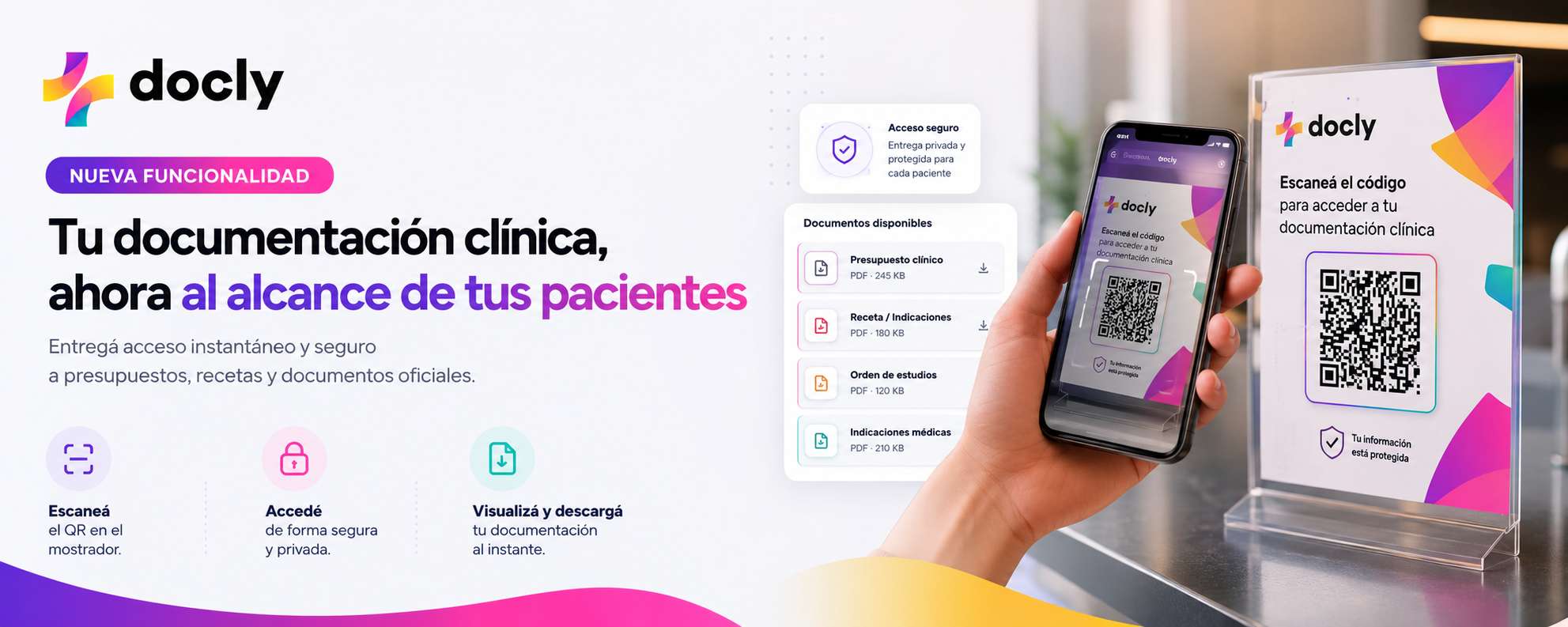 Portal Paciente y QR Mostrador Docly